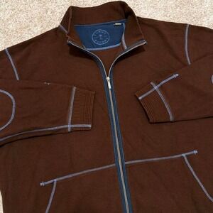Tommy Bahama Full-Zip Knit Jacket | Brown with Blue Contrast Stitching | XXL